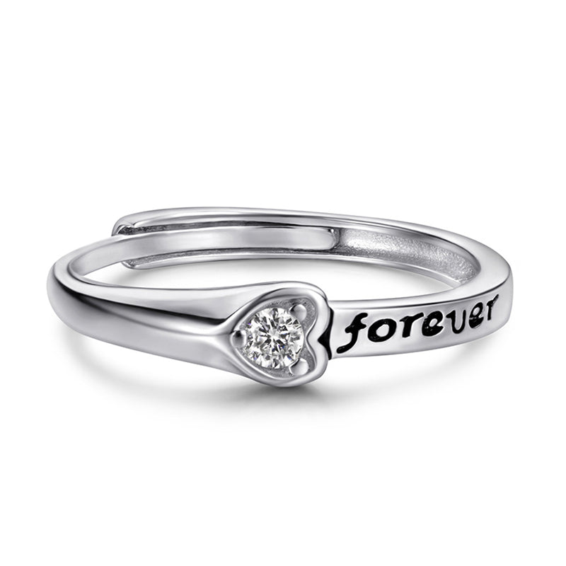 Love Heart Couple Rings - 925 Sterling Silver Adjustable Matching Set with Zircon Accents