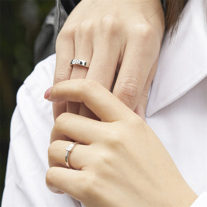 Love Heart Couple Rings - 925 Sterling Silver Adjustable Matching Set with Zircon Accents