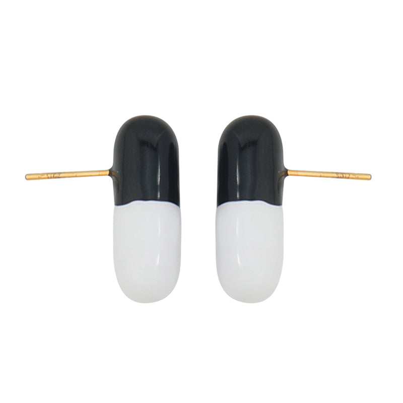 Modern Geometric Capsule Drop Earrings in Gold with Black or Red Accents