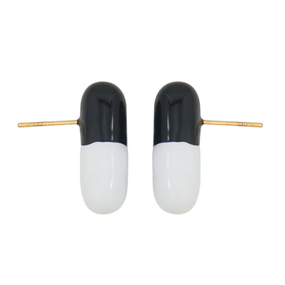 Modern Geometric Capsule Drop Earrings in Gold with Black or Red Accents