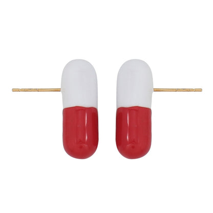 Modern Geometric Capsule Drop Earrings in Gold with Black or Red Accents
