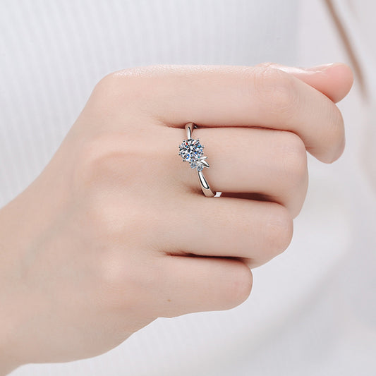 Modern Solitaire Moissanite Ring - 925 Sterling Silver Minimalist Setting with Floral Motifs