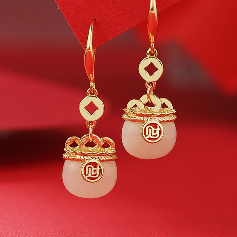 Premium Hetian Jade Seed Material Earrings - 925 Sterling Silver Fine Craftsmanship