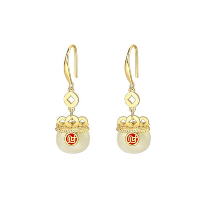 Premium Hetian Jade Seed Material Earrings - 925 Sterling Silver Fine Craftsmanship