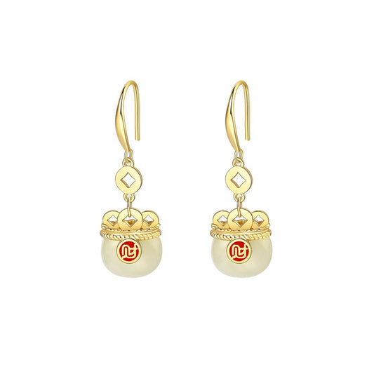 Premium Hetian Jade Seed Material Earrings - 925 Sterling Silver Fine Craftsmanship