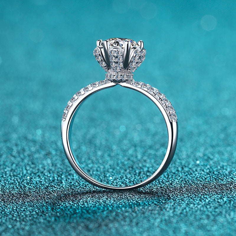 New 925 Sterling Silver Ice Queen Floral 6-Claw Moissanite Ring | 1-5ct