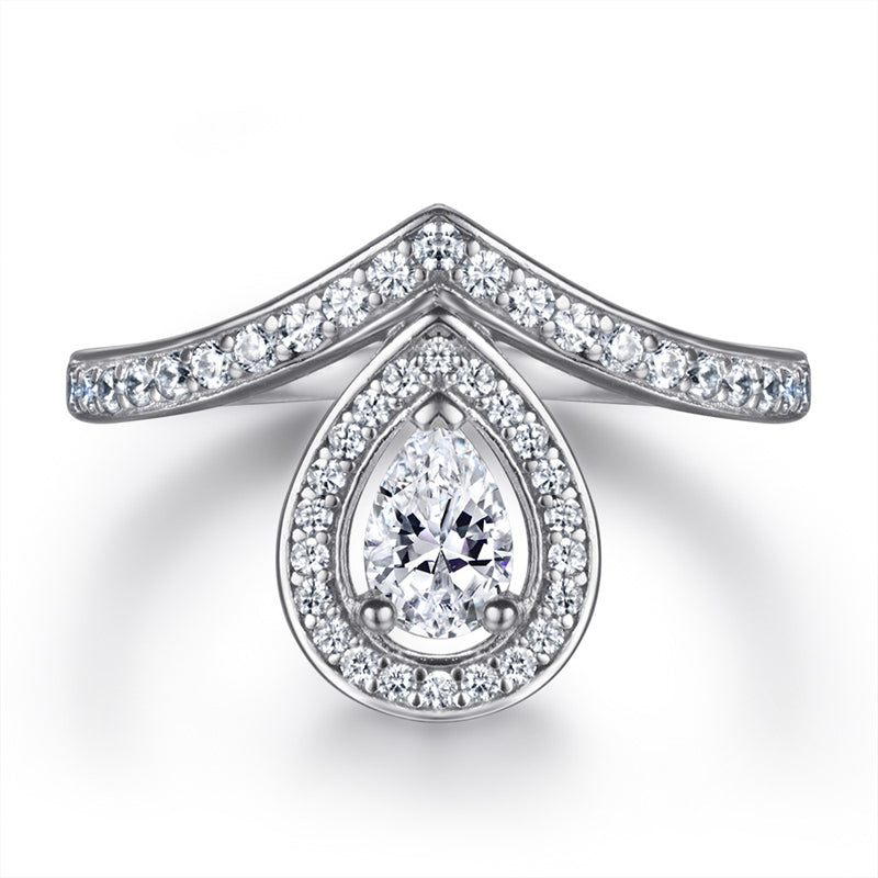 New Arrival S925 Sterling Silver Teardrop Pearl Wedding Ring Set - Elegant Bridal Jewelry