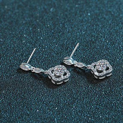 New S925 Sterling Silver 0.6ct Moissanite Four-Leaf Clover Drop Earrings - Lucky Floral Dangle Earrings