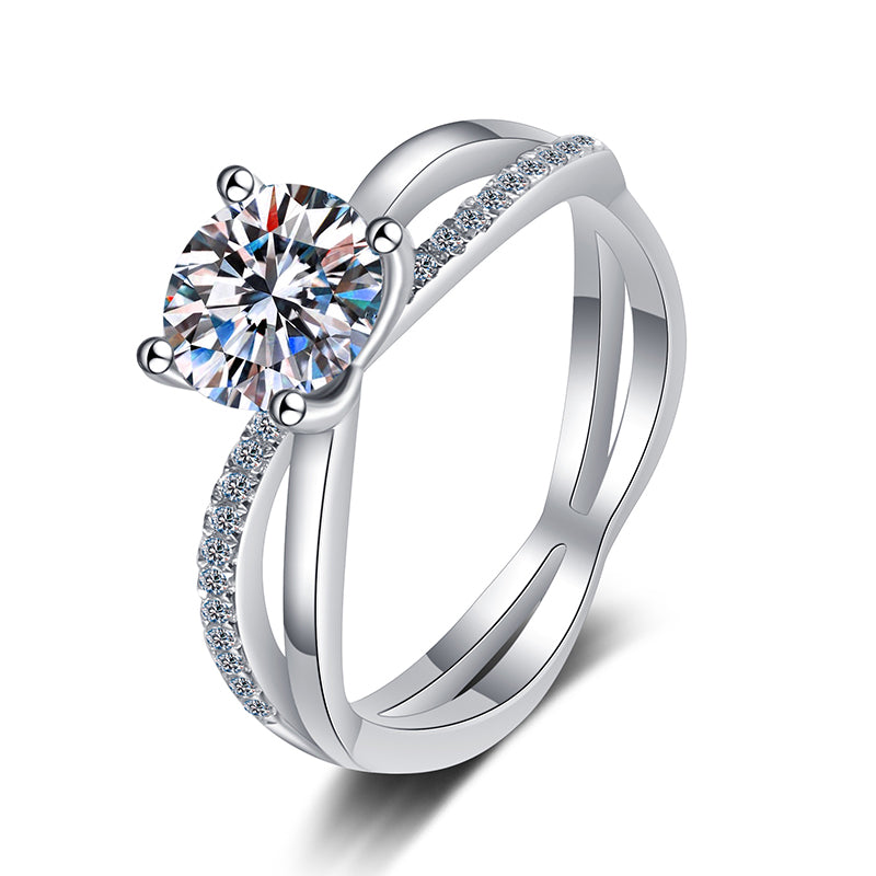 New S925 Sterling Silver 1ct Moissanite Four-Prong Ring with Botanical Motifs