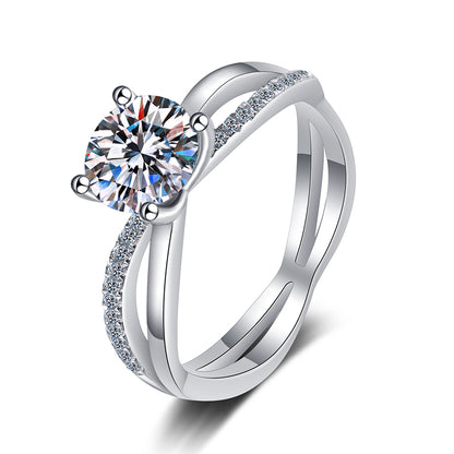 New S925 Sterling Silver 1ct Moissanite Four-Prong Ring with Botanical Motifs