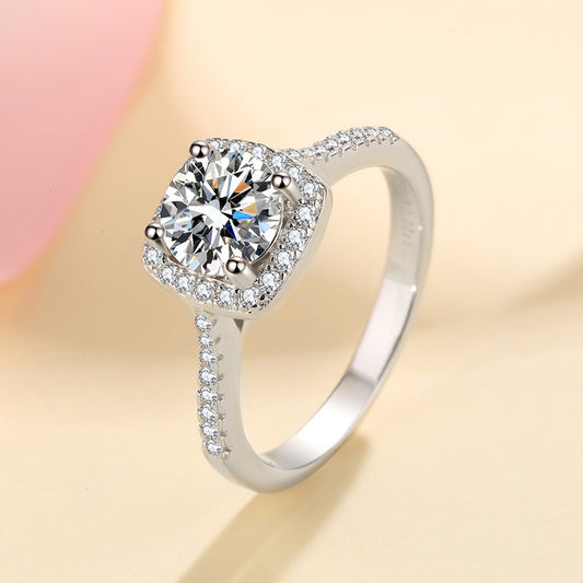New S925 Sterling Silver 1ct Square Moissanite Ring | Four-Prong Cherry Design