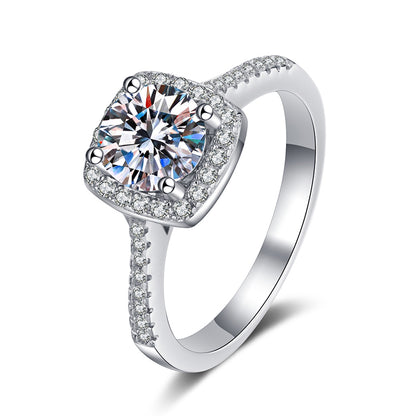 New S925 Sterling Silver 1ct Square Moissanite Ring | Four-Prong Cherry Design