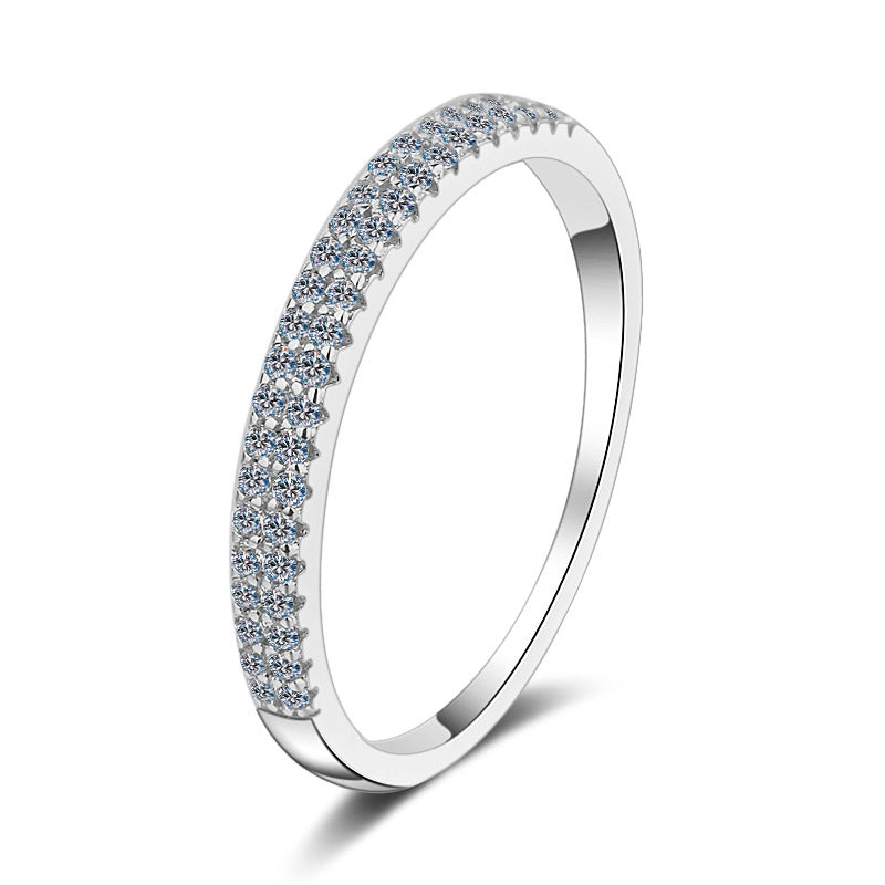 New S925 Sterling Silver PT950 Gold Plated Double Row Micro-Pavé 0.23ct Moissanite Ring