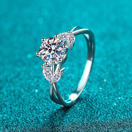 New S925 Sterling Silver PT950 Platinum Plated Floral 1ct Moissanite Wedding Ring