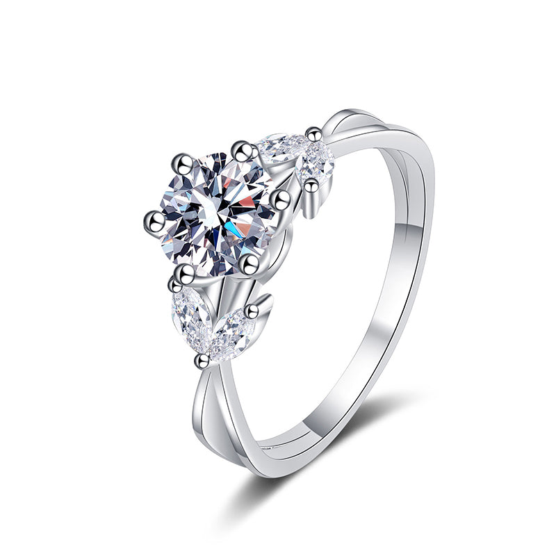New S925 Sterling Silver PT950 Platinum Plated Floral 1ct Moissanite Wedding Ring