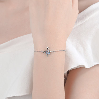 Sporty Bow Sterling Silver Bracelet - 0.3ct Moissanite or 4mm Zircon with Floral Nature Design