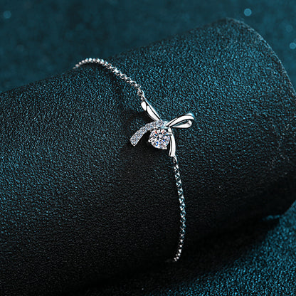 Sporty Bow Sterling Silver Bracelet - 0.3ct Moissanite or 4mm Zircon with Floral Nature Design