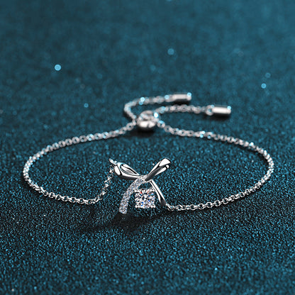 Sporty Bow Sterling Silver Bracelet - 0.3ct Moissanite or 4mm Zircon with Floral Nature Design