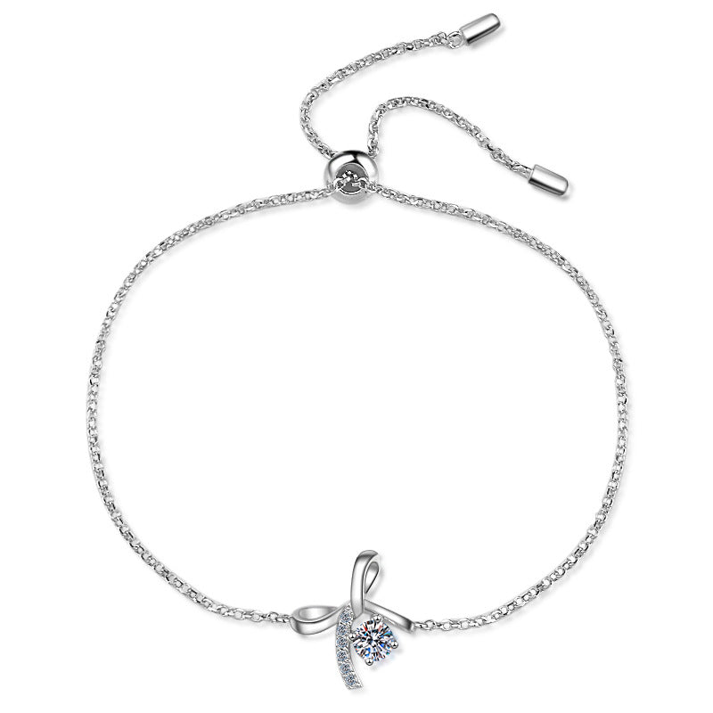 Sporty Bow Sterling Silver Bracelet - 0.3ct Moissanite or 4mm Zircon with Floral Nature Design