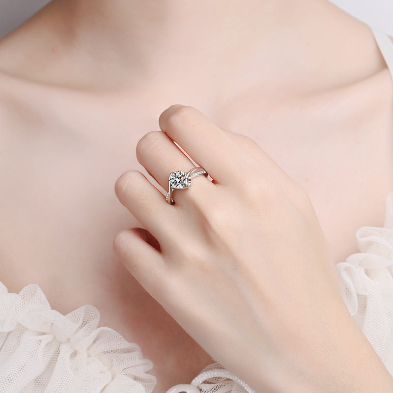 New S925 Sterling Silver Angel's Kiss Micro-Pavé Moissanite Ring with Citrus Motif