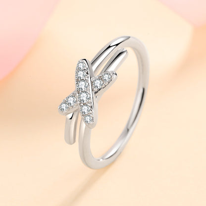 New S925 Sterling Silver Cross Over Moissanite Stacking Ring with Fruit Motifs - Teardrop Shape Viral Style Ring