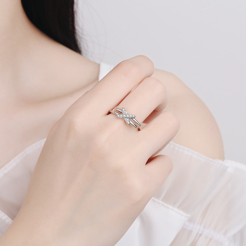 New S925 Sterling Silver Cross Over Moissanite Stacking Ring with Fruit Motifs - Teardrop Shape Viral Style Ring