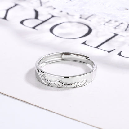 "Ocean & Mountain" Promise Rings - 925 Sterling Silver Chinese-Style Couple Set
