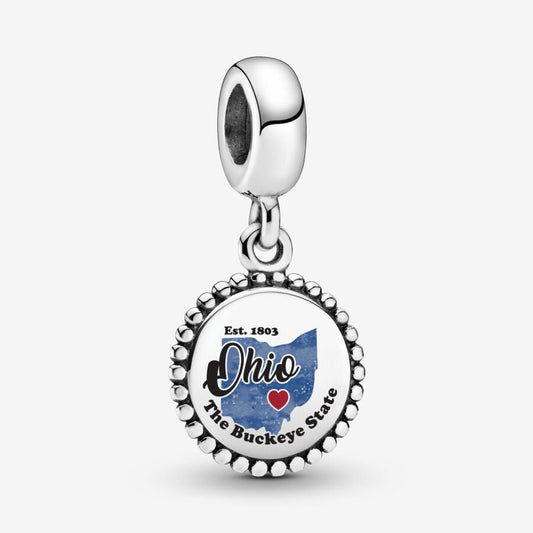 Sterling Silver Ohio Charm with Red Heart Accent