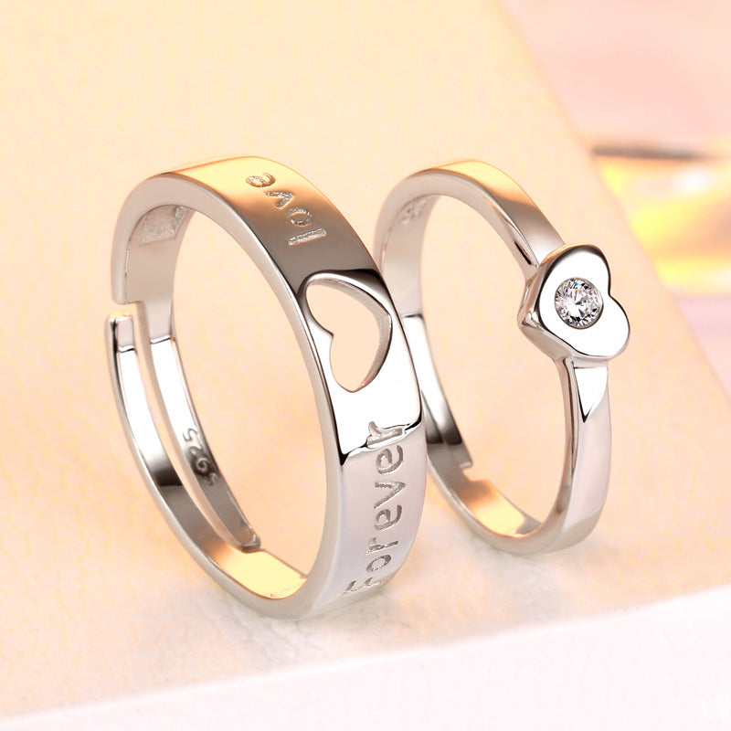 Open-Heart Couple Rings - 925 Sterling Silver Korean-Inspired Matching Set