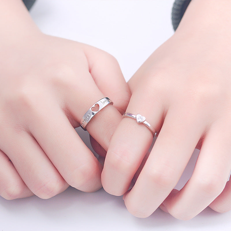 Open-Heart Couple Rings - 925 Sterling Silver Korean-Inspired Matching Set