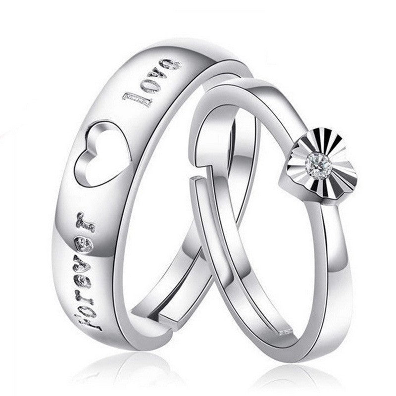 Open-Heart Couple Rings - 925 Sterling Silver Korean-Inspired Matching Set