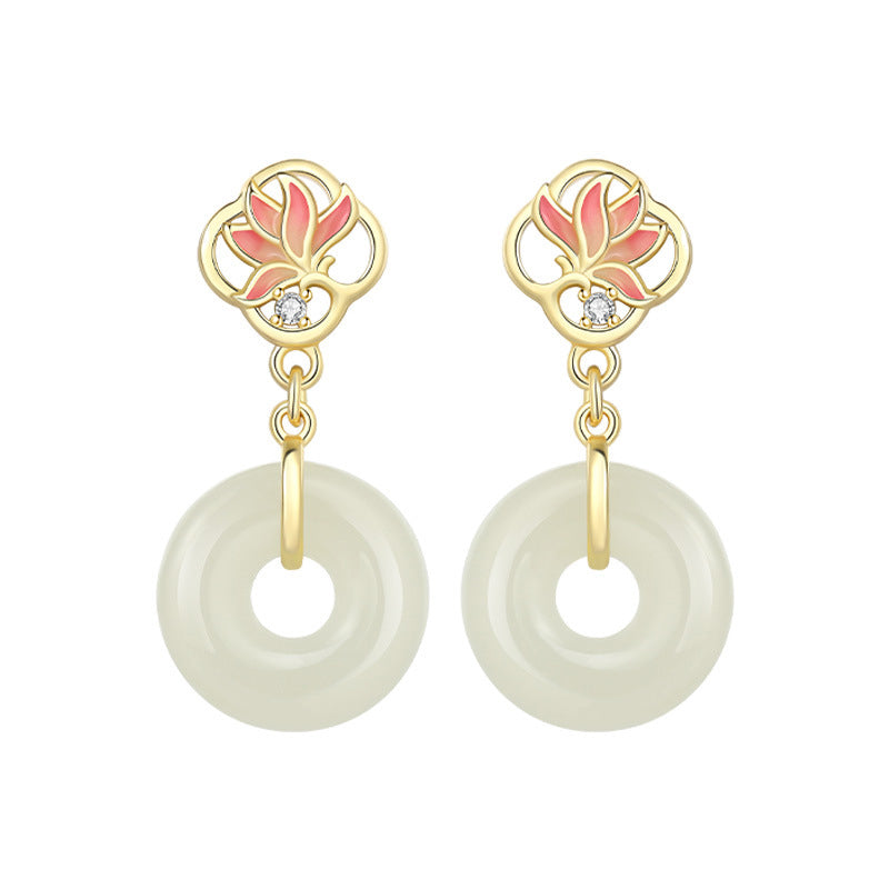 925 Sterling Silver Orchid Earrings - Chinese Style Floral Dangle Earrings for Women