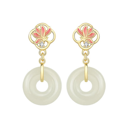 925 Sterling Silver Orchid Earrings - Chinese Style Floral Dangle Earrings for Women