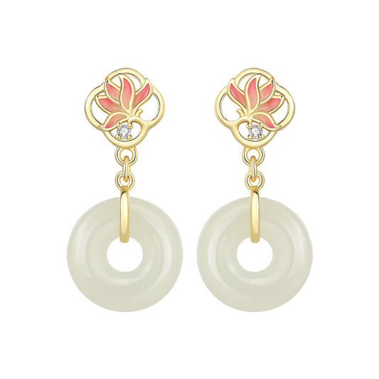 925 Sterling Silver Orchid Earrings - Chinese Style Floral Dangle Earrings for Women