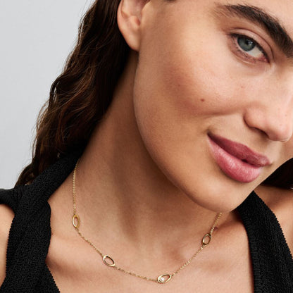 Organic Oval & Pearl Necklace, 14K Gold Plated
