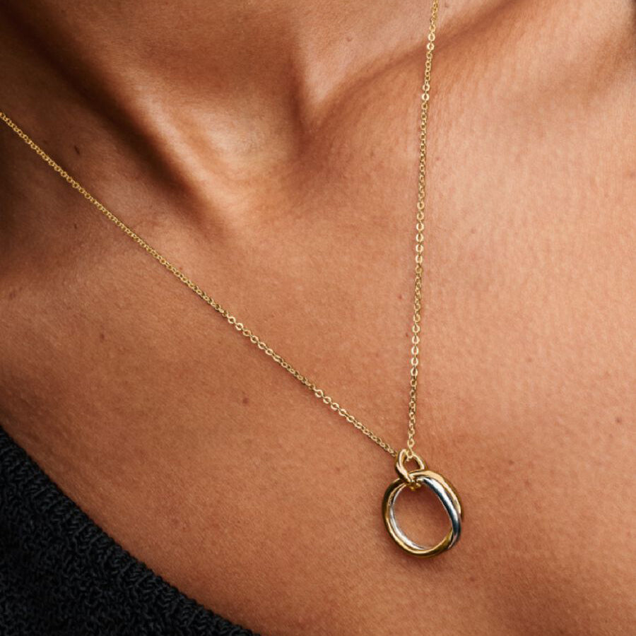 Two-Tone Organic Pendant Necklace, Sterling Silver & 14K Gold