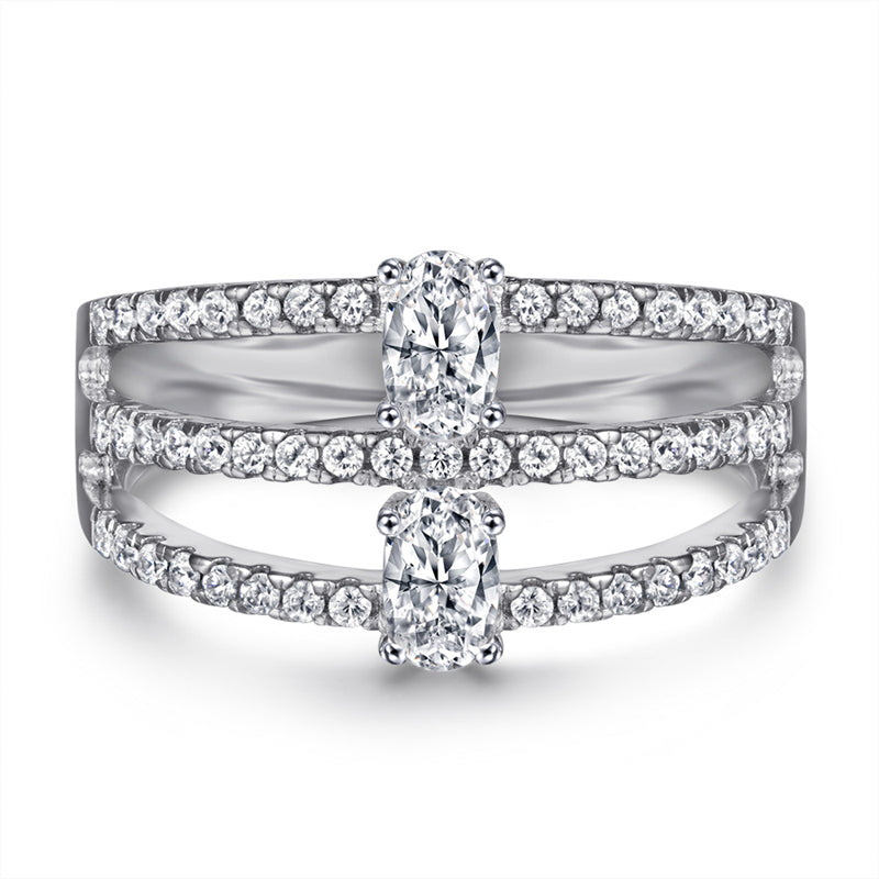 Oval-Cut Zirconia 925 Silver Ring - Elegant Micro-Pavé Wedding Band