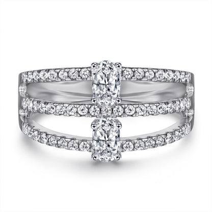 Oval-Cut Zirconia 925 Silver Ring - Elegant Micro-Pavé Wedding Band