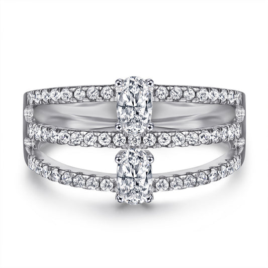 Oval-Cut Zirconia 925 Silver Ring - Elegant Micro-Pavé Wedding Band