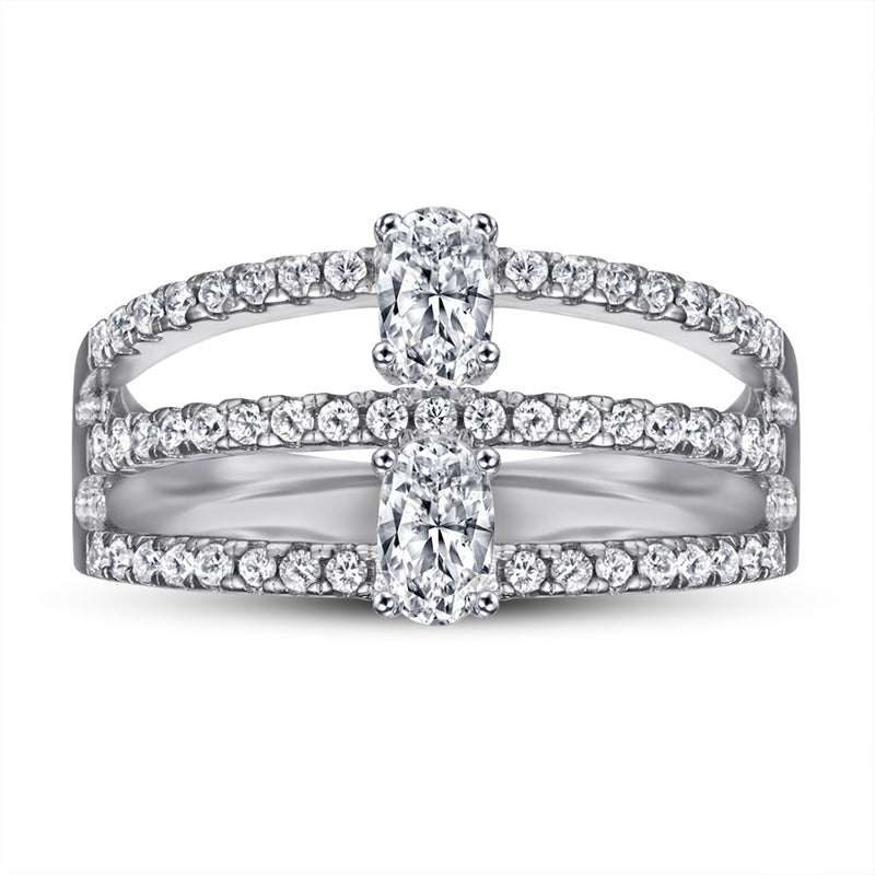 Oval-Cut Zirconia 925 Silver Ring - Elegant Micro-Pavé Wedding Band