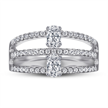 Oval-Cut Zirconia 925 Silver Ring - Elegant Micro-Pavé Wedding Band