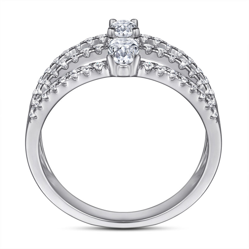 Oval-Cut Zirconia 925 Silver Ring - Elegant Micro-Pavé Wedding Band