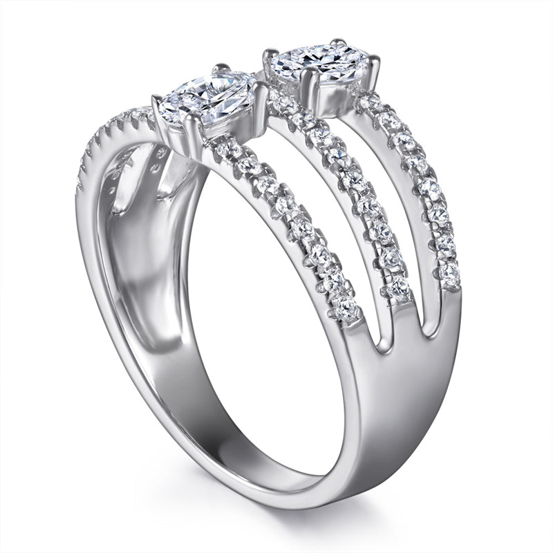Oval-Cut Zirconia 925 Silver Ring - Elegant Micro-Pavé Wedding Band