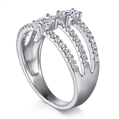 Oval-Cut Zirconia 925 Silver Ring - Elegant Micro-Pavé Wedding Band