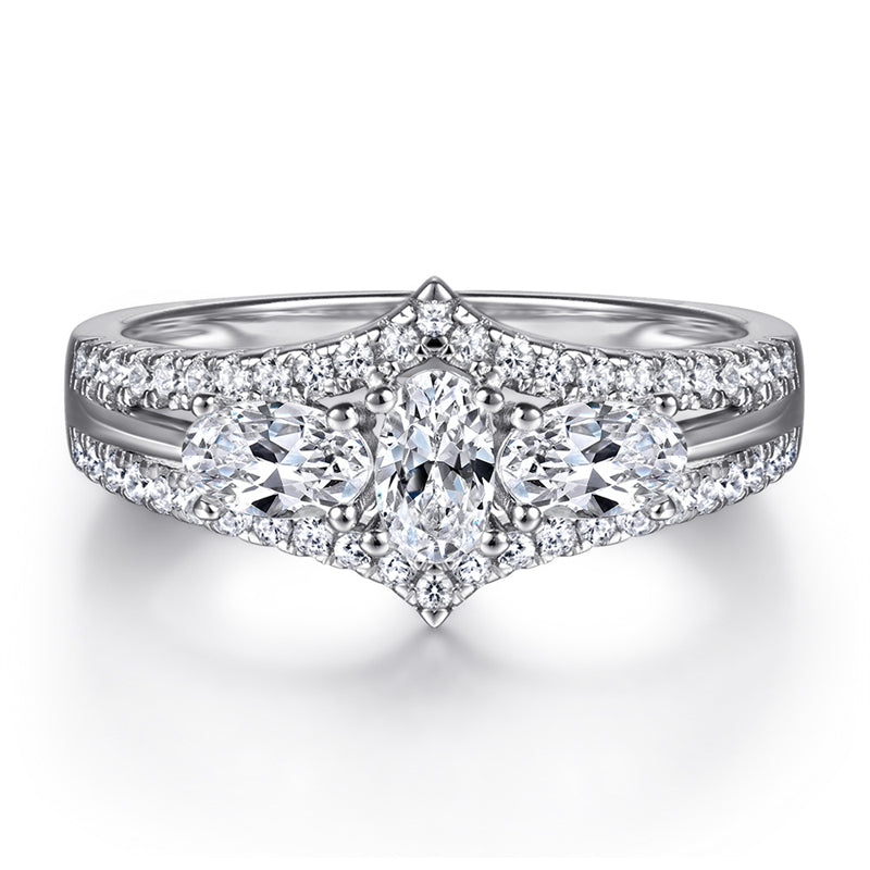 Oval-Cut Zirconia 925 Silver Ring - Elegant Simulated Diamond Bridal Set