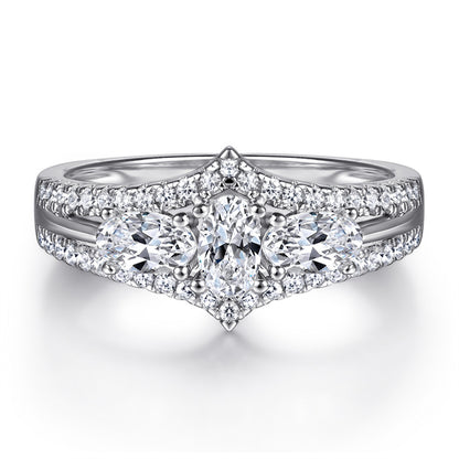 Oval-Cut Zirconia 925 Silver Ring - Elegant Simulated Diamond Bridal Set