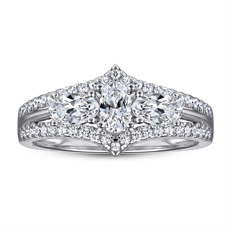 Oval-Cut Zirconia 925 Silver Ring - Elegant Simulated Diamond Bridal Set