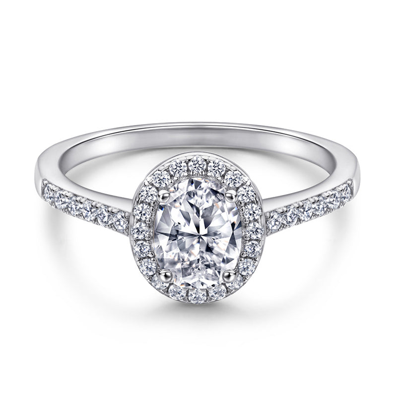 Oval Cut Zircon Engagement Ring - 925 Sterling Silver Minimalist Wedding Band