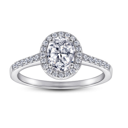 Oval Cut Zircon Engagement Ring - 925 Sterling Silver Minimalist Wedding Band
