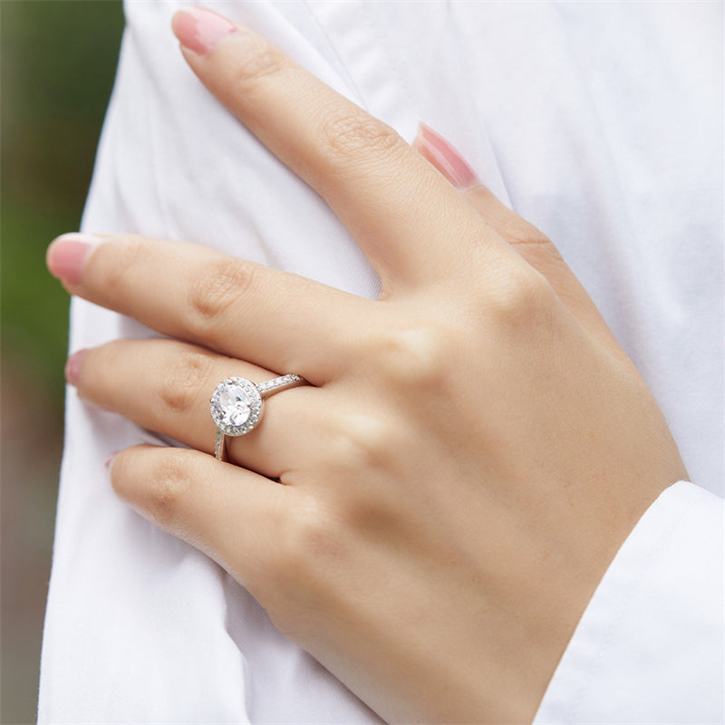 Oval Cut Zircon Engagement Ring - 925 Sterling Silver Minimalist Wedding Band
